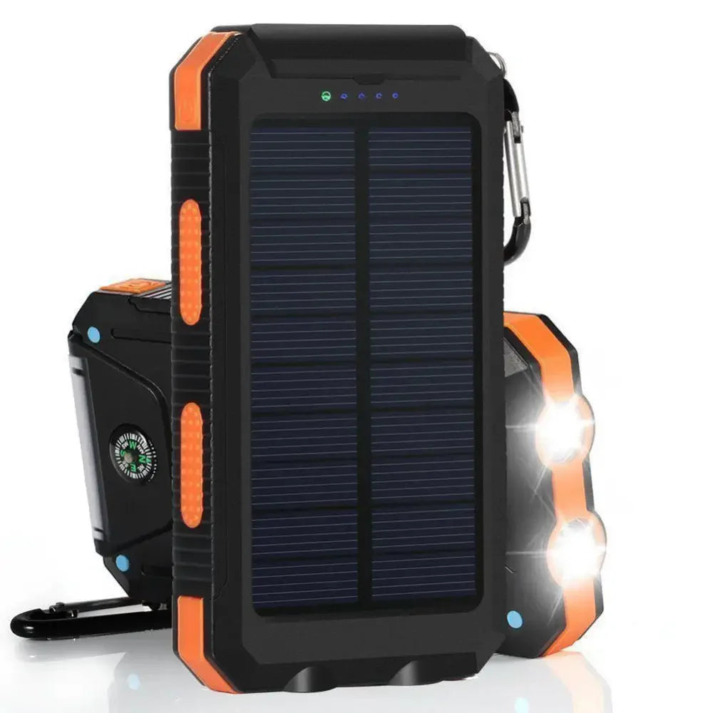 Power Bank Solaire 20 000 mAh - Double USB - Lampe SOS & Boussole - Boîtier Outdoor