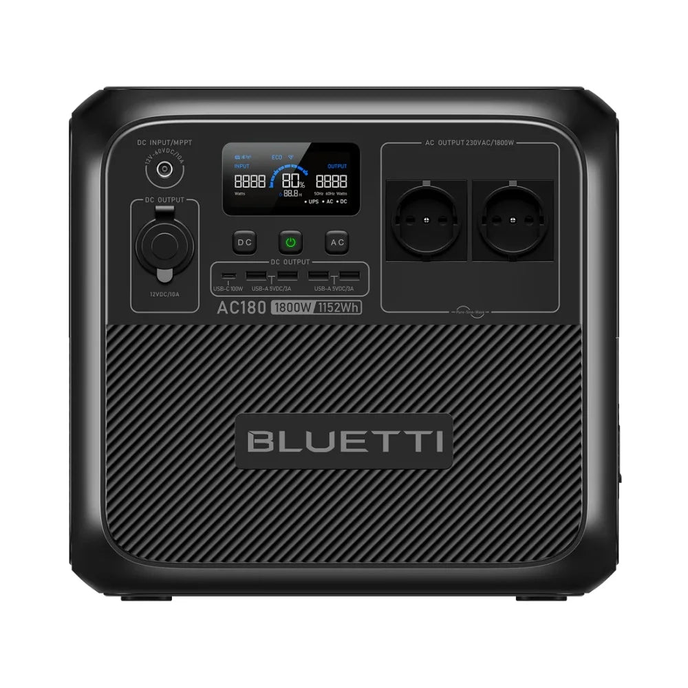 BLUETTI AC180 - 1 152 Wh LiFePO₄ et 1 800 W (jusqu’à 2 700 W en mode d’élévation)