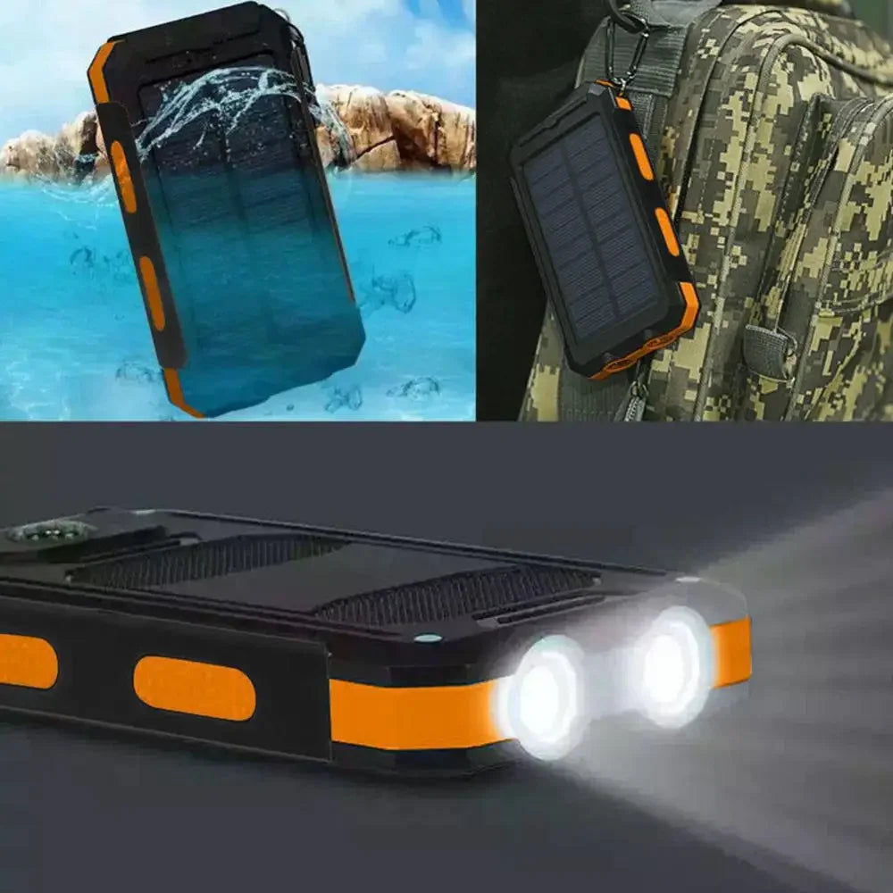 Power Bank Solaire 20 000 mAh - Double USB - Lampe SOS & Boussole - Boîtier Outdoor