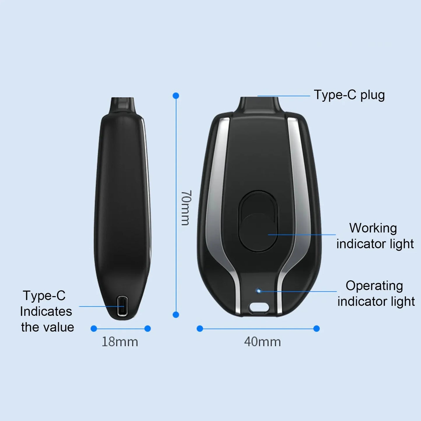 Mini Power Bank Porte-Clé 1 500 mAh - USB-C - Charge d’Appoint 5 W - Ultra-Compact