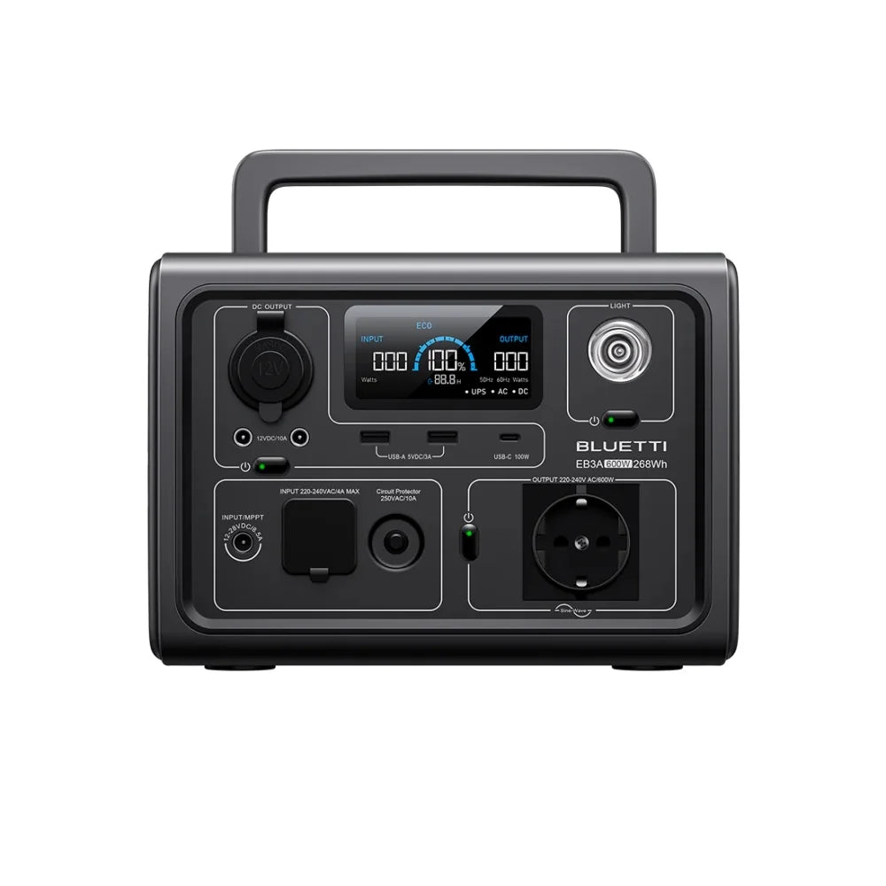 BLUETTI EB3A - centrale compacte 268 Wh LiFePO₄ avec onduleur 600 W (crête 1200 W)