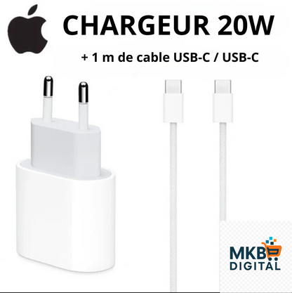 Chargeur Rapide Apple 20W USB-C avec Câble – Original Certifié