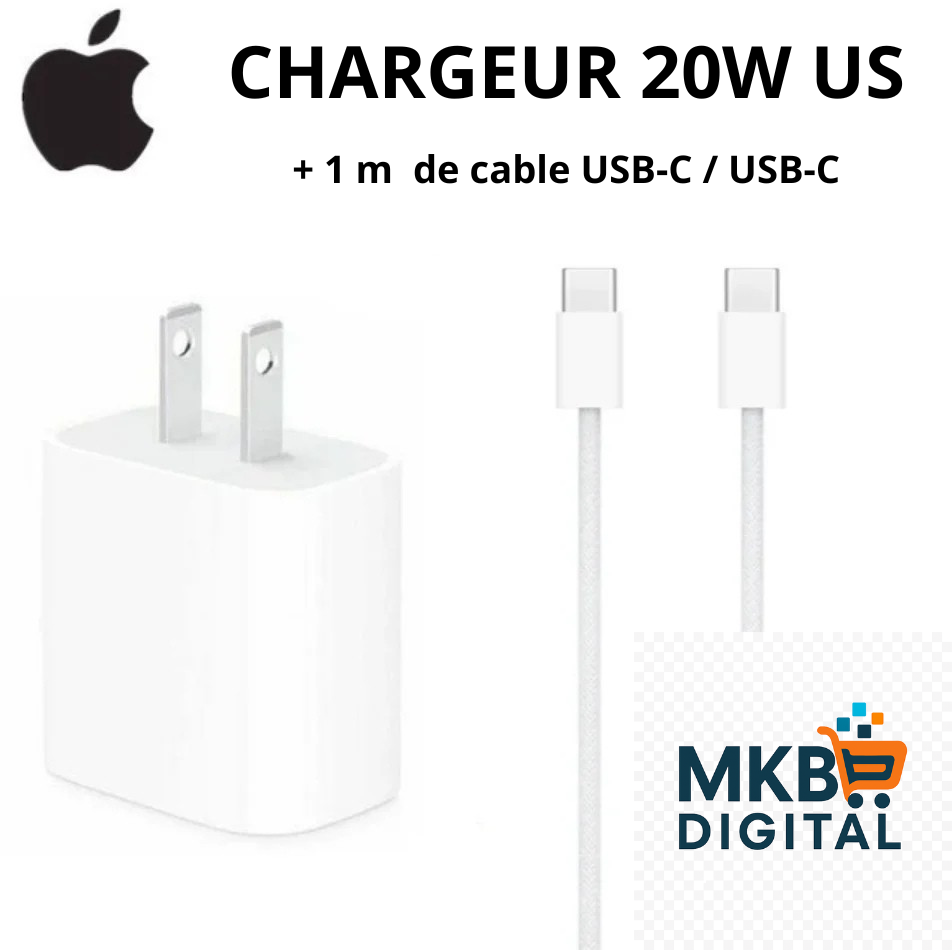 Chargeur Rapide Apple 20W USB-C avec Câble – Original Certifié