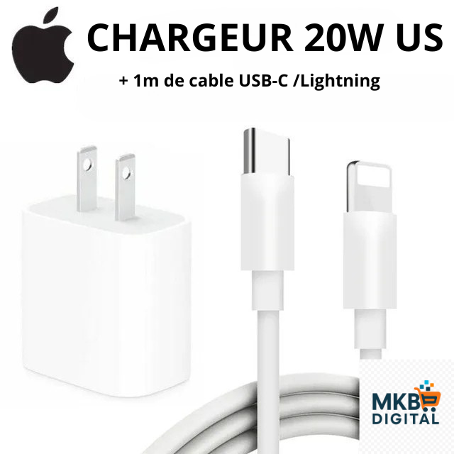 Chargeur Rapide Apple 20W USB-C avec Câble – Original Certifié