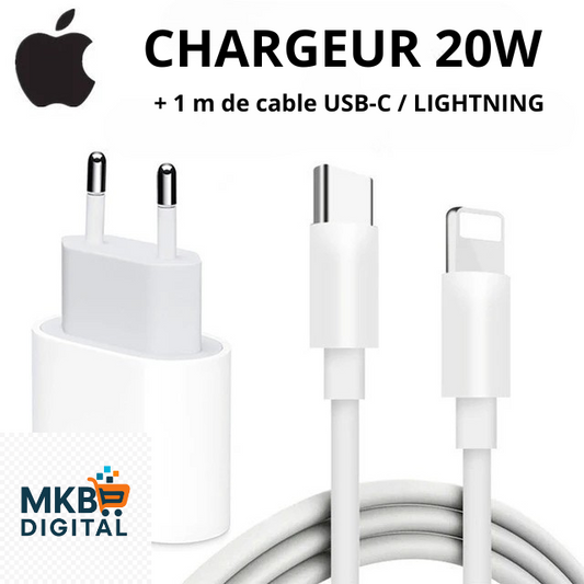 Chargeur Rapide Apple 20W USB-C avec Câble – Original Certifié