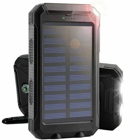 Power Bank Solaire 20 000 mAh - Double USB - Lampe SOS & Boussole - Boîtier Outdoor
