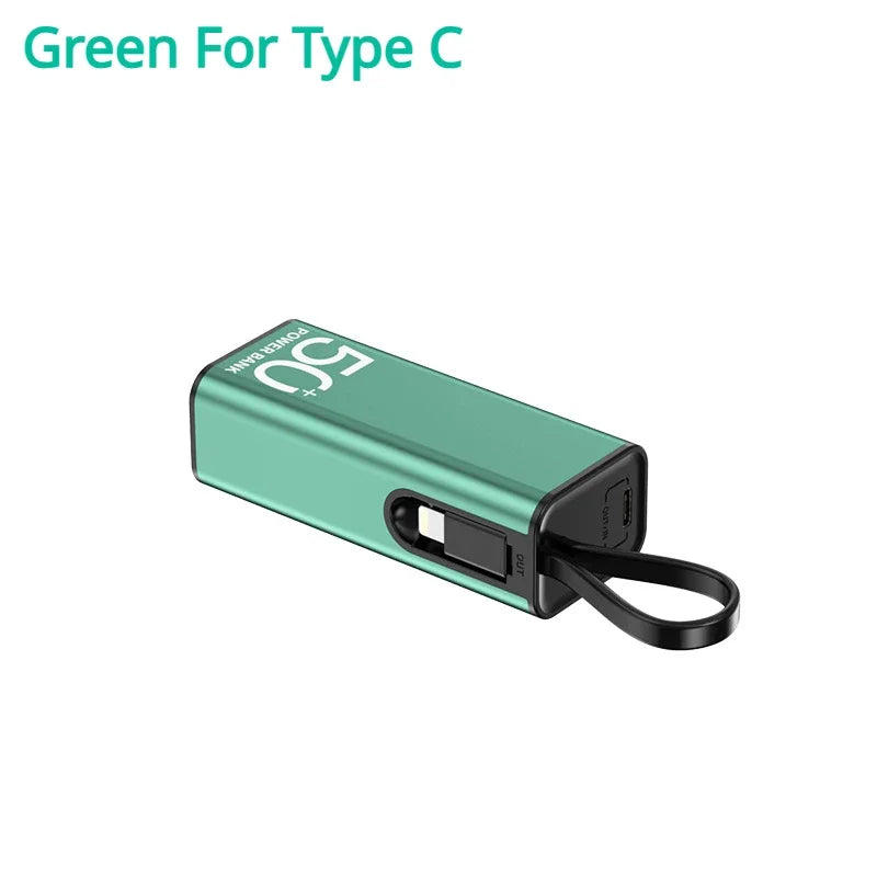 Mini Power Bank 5 000 mAh - Câble Intégré - LED - Ultra-compact