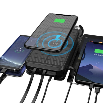 Power Bank Solaire 43 800 mAh - 20 W Rapide - Sans-fil 5/10 W - Câbles Intégrés - Lampe LED