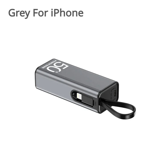 Mini Power Bank 5 000 mAh - Câble Intégré - LED - Ultra-compact
