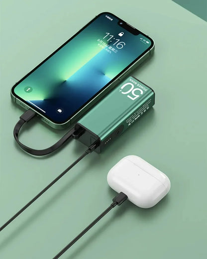 Mini Power Bank 5 000 mAh - Câble Intégré - LED - Ultra-compact