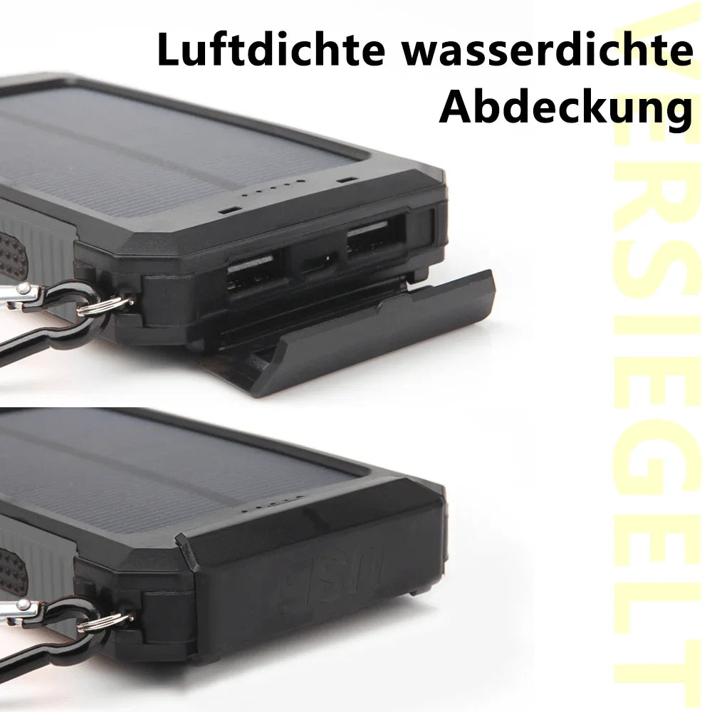 Power Bank Solaire 20 000 mAh - Double USB + Entrée USB-C - Lampe LED - Afficheur
