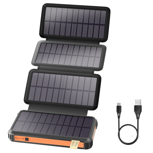 Solar Power Bank 26 800 mAh - 4 Panneaux Pliants - USB-C Rapide + Sans-fil 15 W - 4 Câbles Intégrés