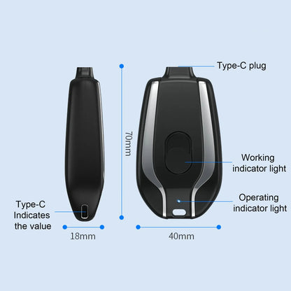 Mini Power Bank Porte-Clé 1 500 mAh - USB-C - Charge d’Appoint 5 W - Ultra-Compact