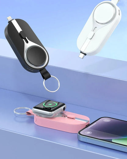 Mini Power Bank Porte-Clé 2-en-1 - Apple Watch + iPhone - 3 000 mAh - Qi 5 W - USB-C