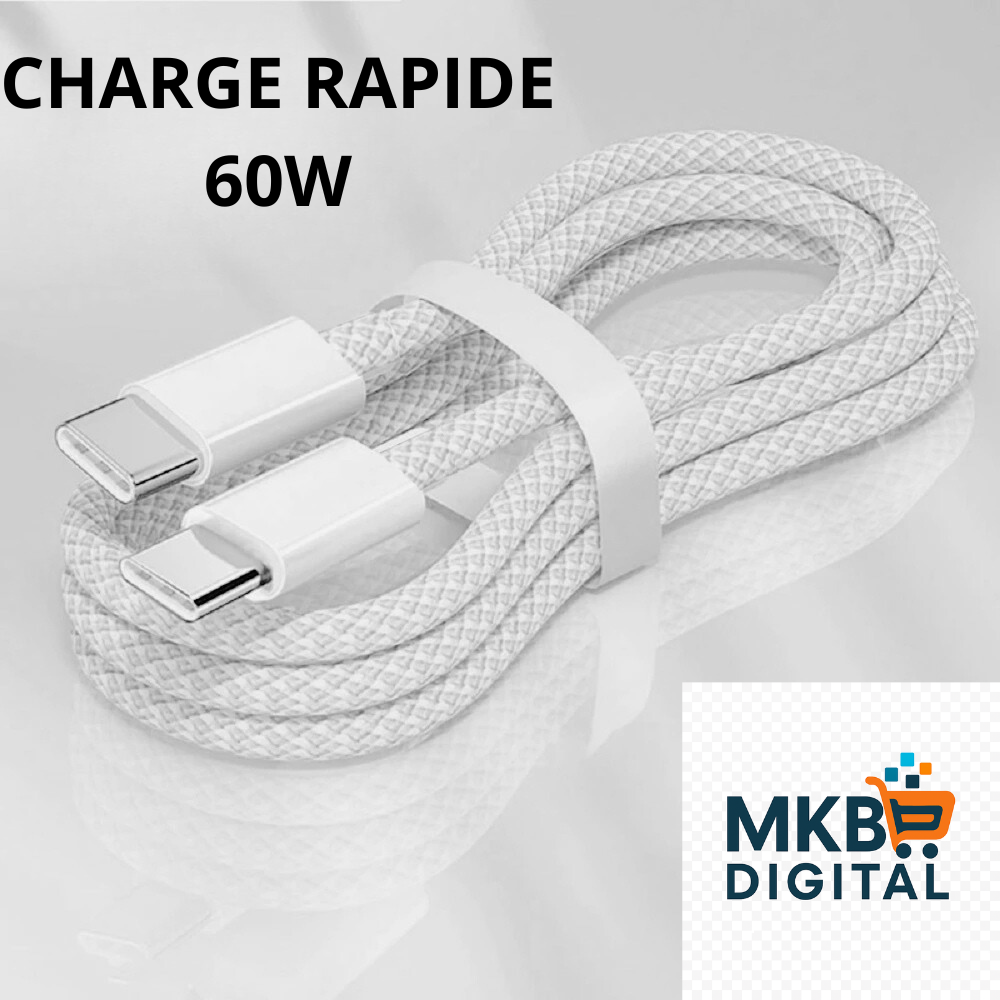 Câble USB-C vers USB-C 60W – Charge Rapide PD et Synchronisation de Données